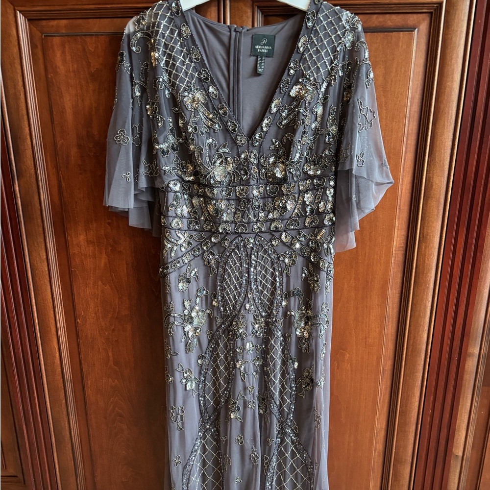 Adrianna Papell Lavender Embellished Long Sleeve Dress